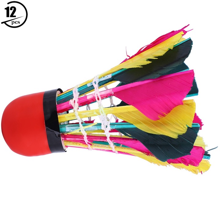 12 színes libatoll vörös fejű tollaslabda készlet, Jormftte, könnyű, tartós