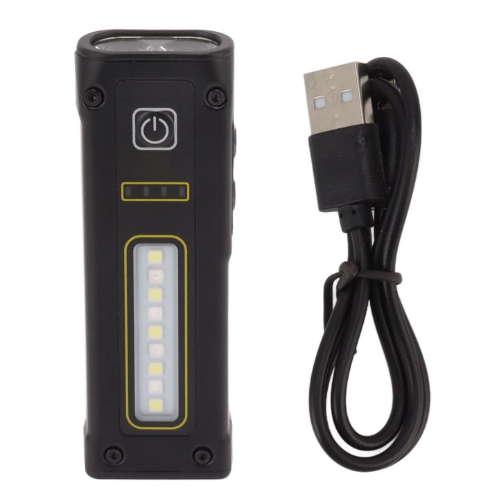 Фенер Jormftte с двоен източник на светлина, LED, силен магнит, бързо зареждане Type C, черен