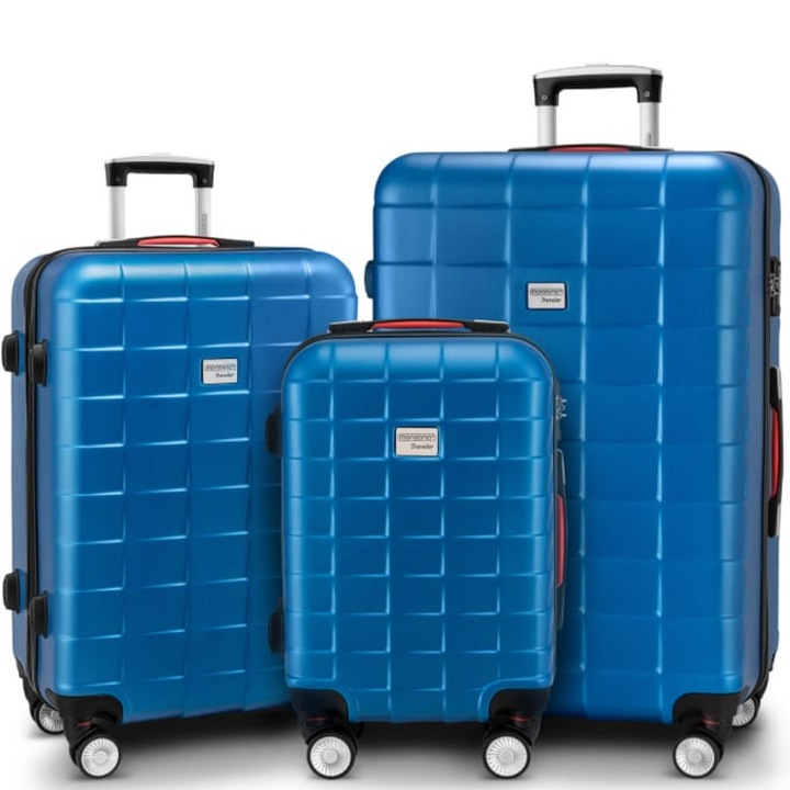 Set Trolere Monzana, ABS, Exopack, Albastru, 3 piese, 53 x 37 x 21 cm, 67 x 44 x 28 cm, 76 x 51 x 30 cm