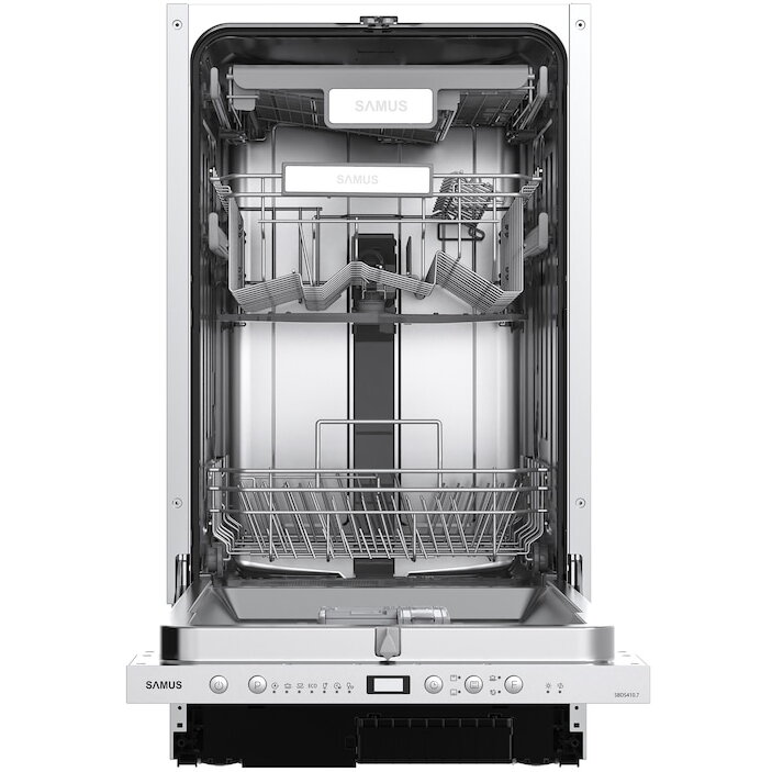 Masina de spalat vase incorporabila Samus SBDS410.7, 10 seturi, 7 programe, Clasa energetica E, Afisaj electronic, Argintiu
