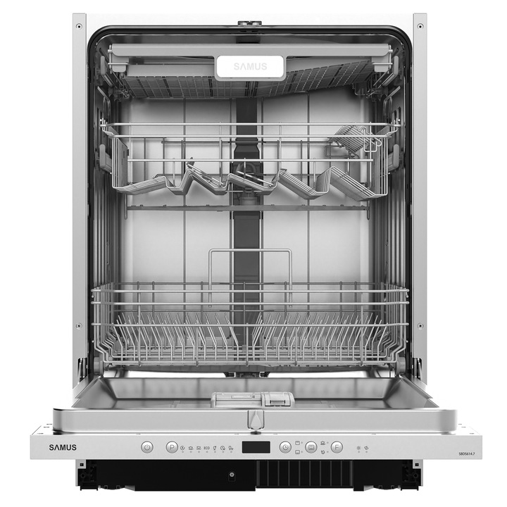 Вградена съдомиялна машина Samus SBDS614.7, 14 комплекта, 7 програми, клас E, ширина 60 см, опция отложен старт