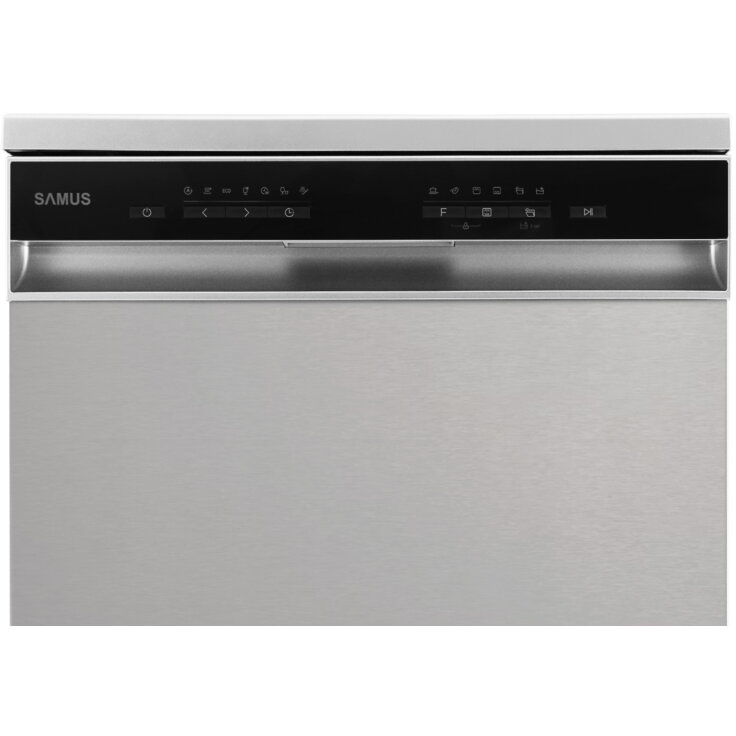 Masina de spalat vase Samus SDBX614.8, 14 seturi, 8 Programe, Latime 60 cm, Clasa energetica D, Afisaj electronic, Inox/Negru
