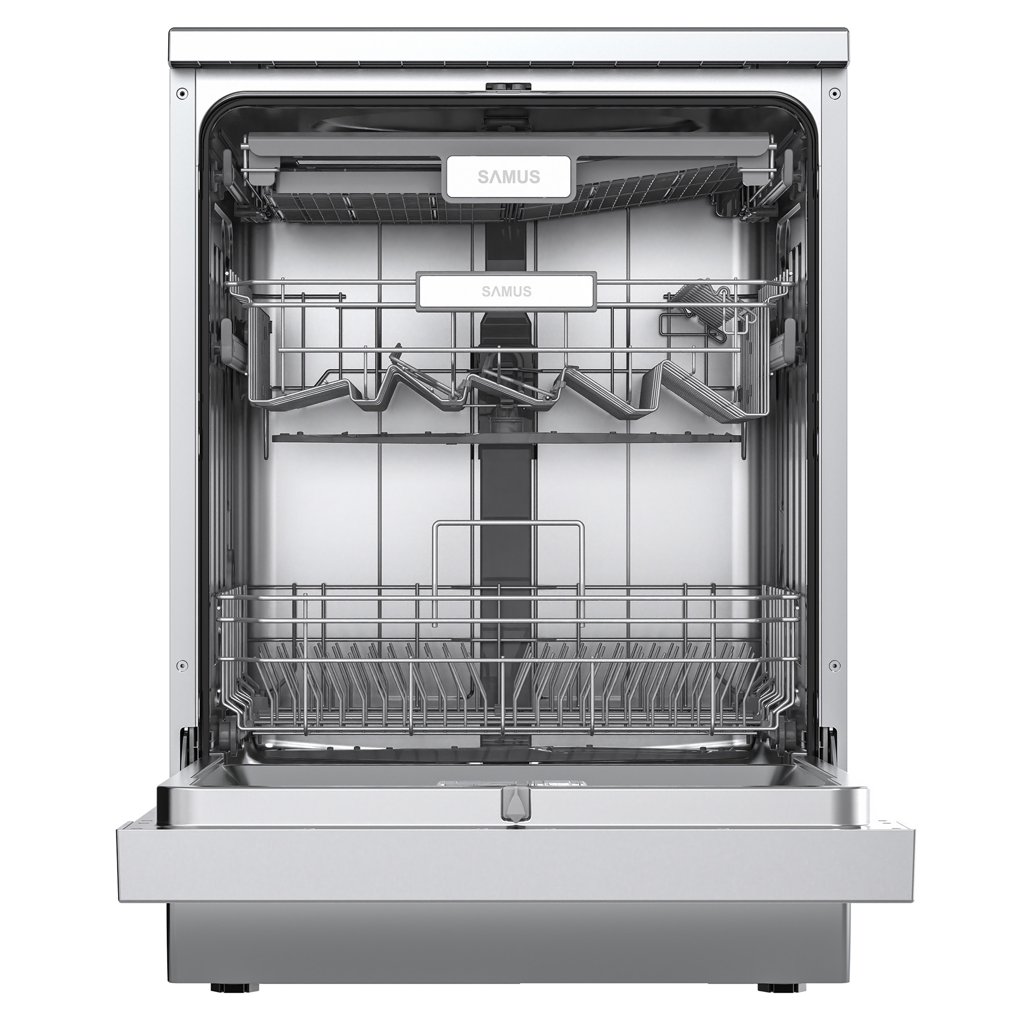 Masina de spalat vase Samus SDBX614.8, 14 seturi, 8 Programe, Latime 60 cm, Clasa energetica D, Afisaj electronic, Inox/Negru