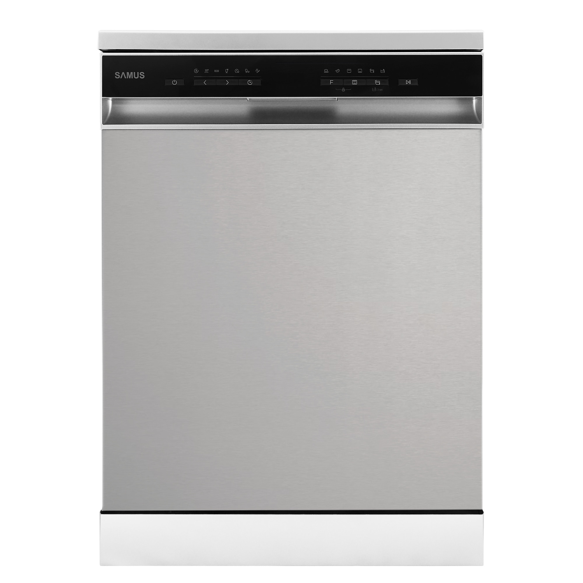 Masina de spalat vase Samus SDBX614.8, 14 seturi, 8 Programe, Latime 60 cm, Clasa energetica D, Afisaj electronic, Inox/Negru