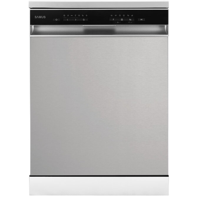Masina de spalat vase Samus SDBX614.8, 14 seturi, 8 Programe, Latime 60 cm, Clasa energetica D, Afisaj electronic, Inox/Negru