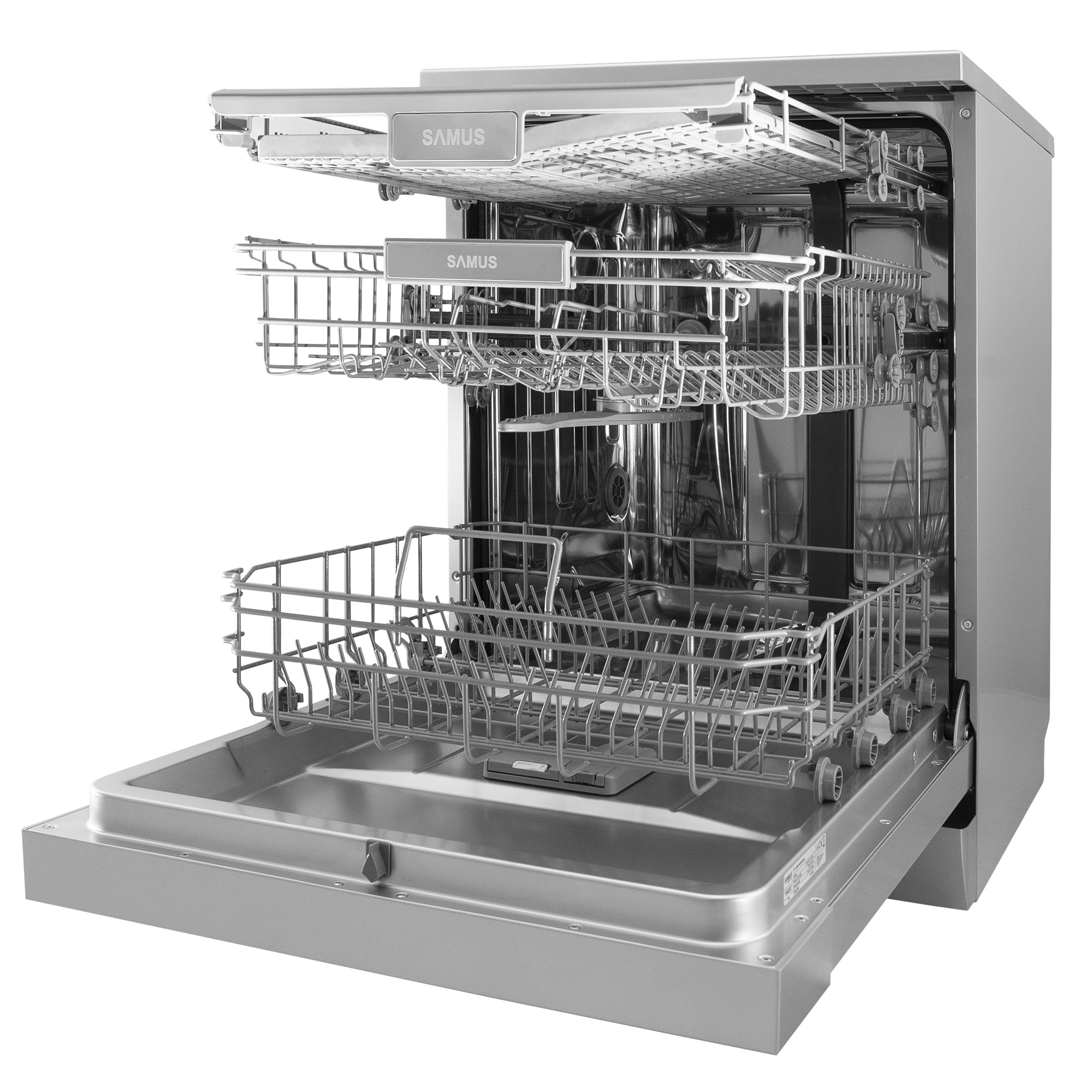 Masina de spalat vase Samus SDBX614.8, 14 seturi, 8 Programe, Latime 60 cm, Clasa energetica D, Afisaj electronic, Inox/Negru