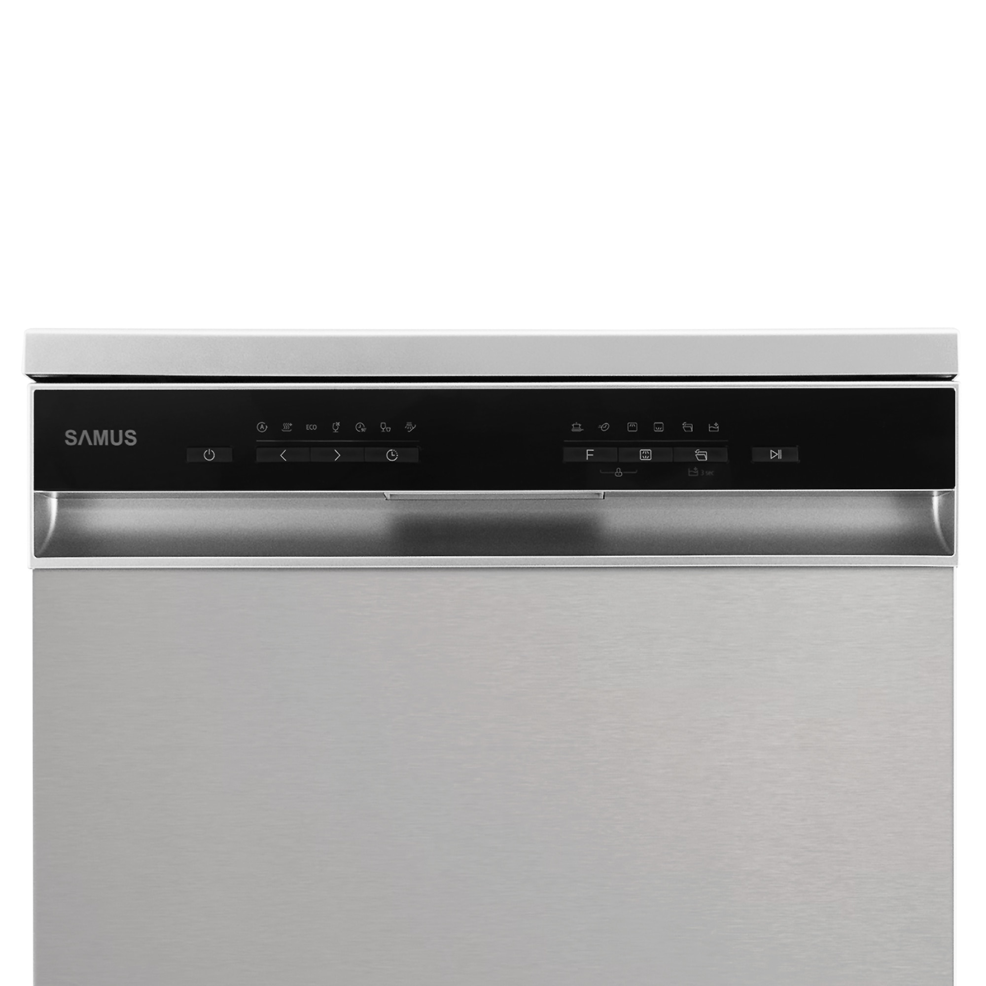 Masina de spalat vase Samus SDBX614.8, 14 seturi, 8 Programe, Latime 60 cm, Clasa energetica D, Afisaj electronic, Inox/Negru