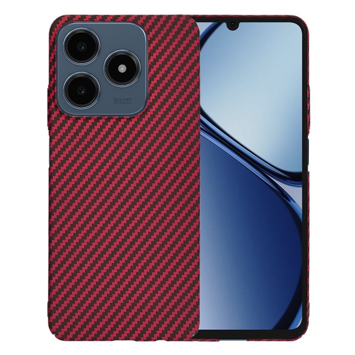 Калъф, Съвместим с Realme C61 Realme C63 CarbonFiber UltraSlim Lightweight червен