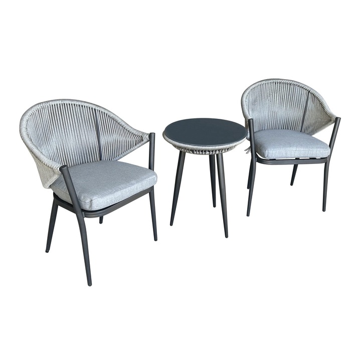 Set masa/2 scaune pentru balcon/terasa, Bello Giardino, Breve, Aluminiu/Fibre sintetice, Gri deschis/Gri inchis