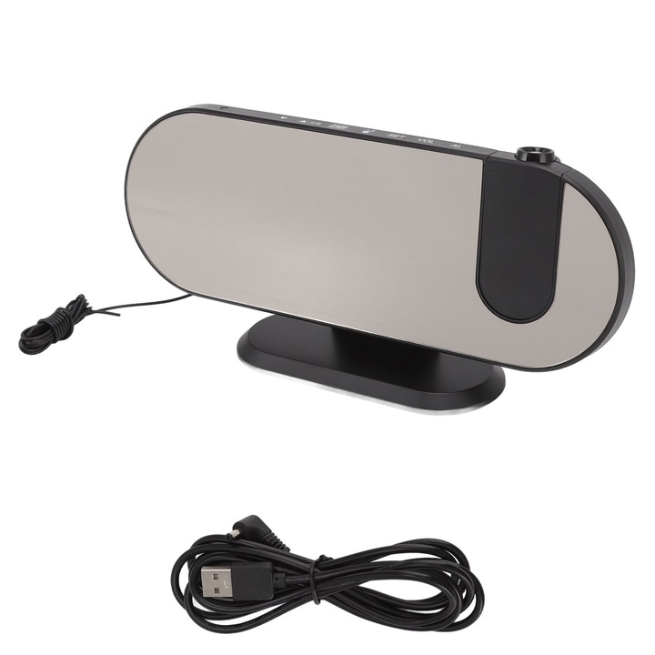 Jormftte ébresztőóra projekcióval, tükör design, USB, 180°-ban forgatható, LED világítás, nagyméretű