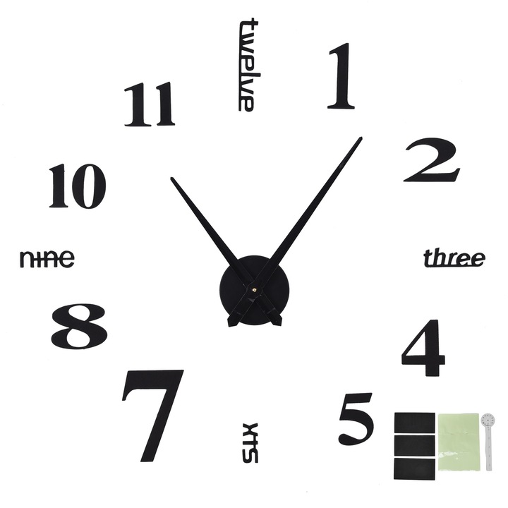 Jormftte 3D dekoratív óra, éjszakai fény funkcióval, nagy mutatókkal, keret nélkül, nappaliba, hálószobába, irodába