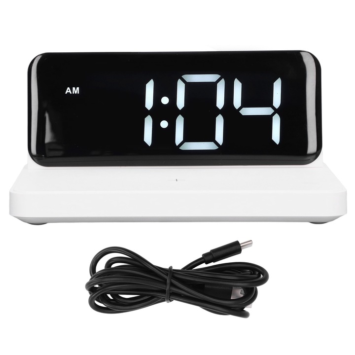 Jormftte vezeték nélküli töltős ébresztőóra, fehér, 15W, LED kijelző, állítható hangerő