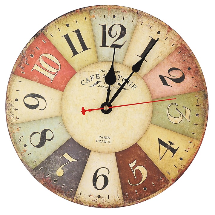 Jormftte dekoratív óra, 30cm, retró design, színes számlap, nem ketyeg