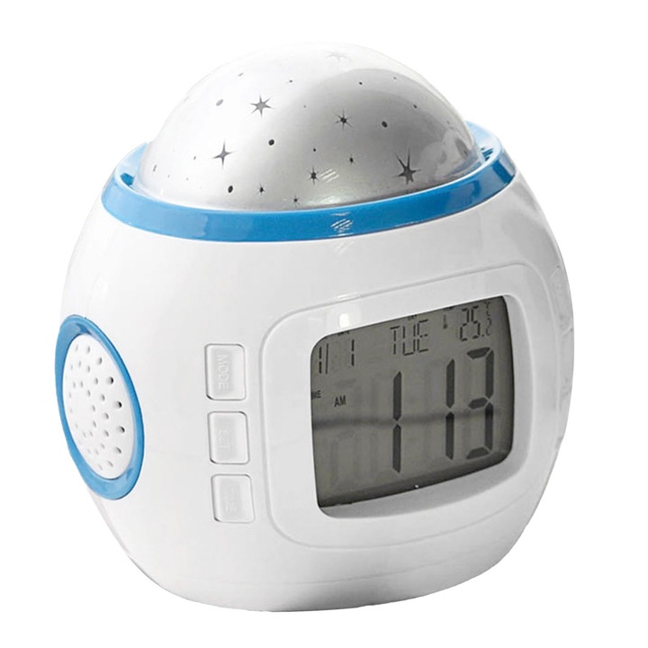 Jormftte Dekoratív óra vetítéssel, hőmérővel, naptárral, szundi funkcióval, háttérvilágítással