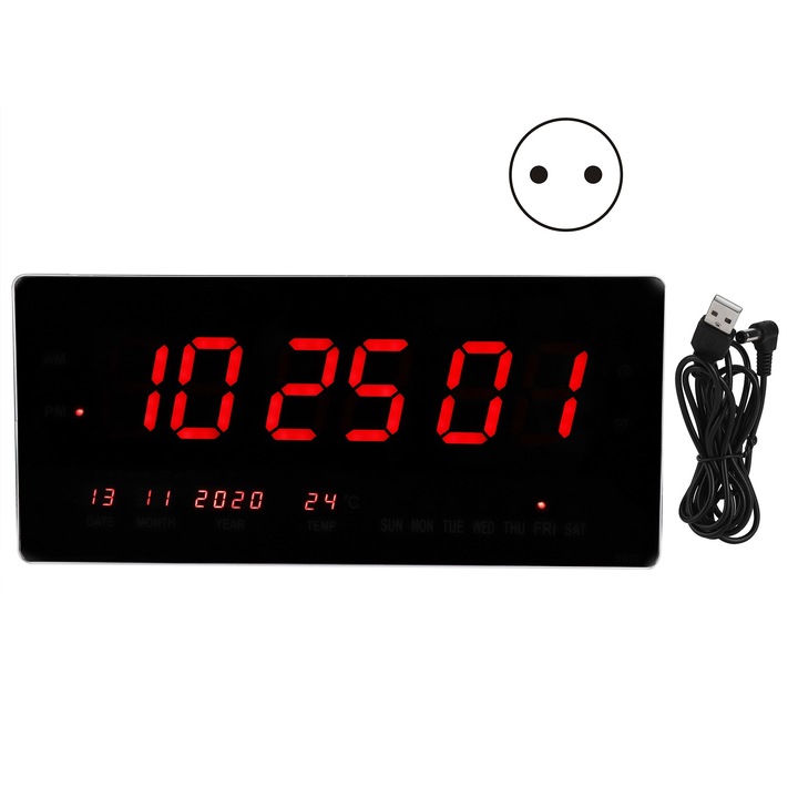 Jormftte LED dekorációs óra, nagyméretű kijelző, digitális kijelző, dátum funkció, 110-220V