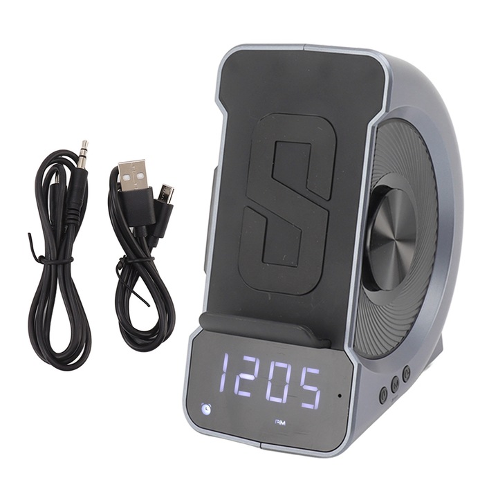 Difuzor Bluetooth, portabil, inovator, retro, cu alarma de masa, difuzor fara fir cu ecran color LED, negru argintiu