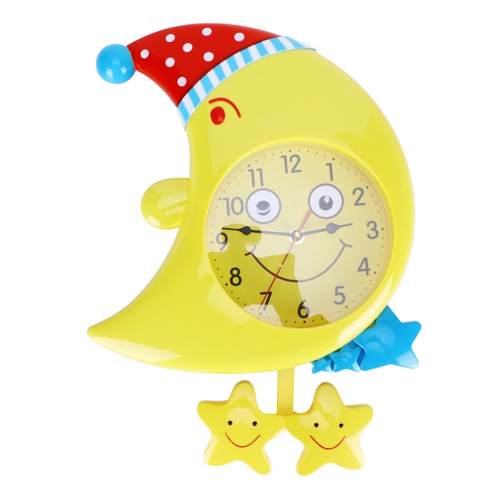 Jormftte dekoratív óra, hold dizájn, sárga, 30x30cm