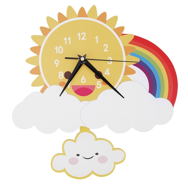 Dekoratív ingaóra, Jormftte, nap alakú, modern design, halk, gyerekszobába