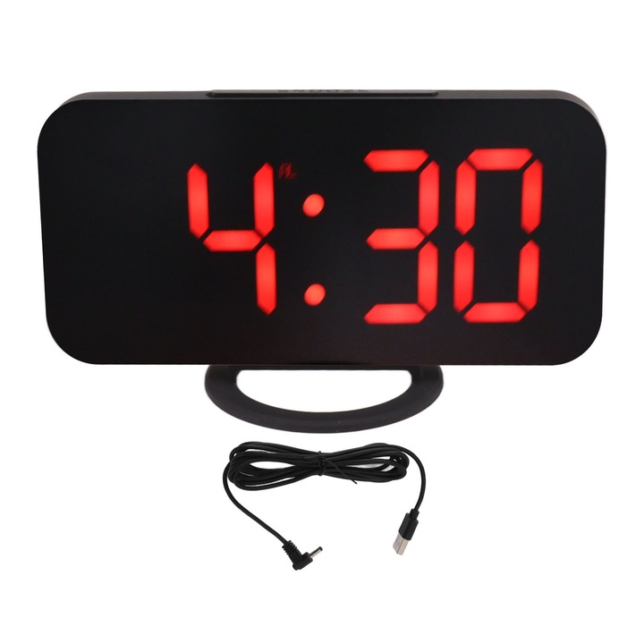Jormftte többfunkciós digitális ébresztőóra, szundi funkcióval, szabályozható fényerejű, nagyméretű kijelző, fekete