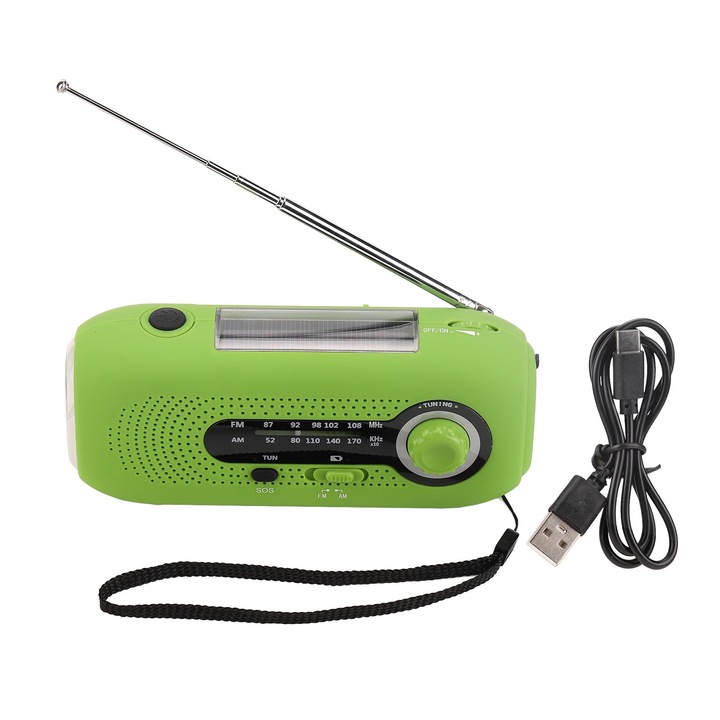 Radio pentru urgenta AMRINUGL, portabil, solar, impermeabil IPX3, 5 LED-uri, 15.5x6.5x4.5cm