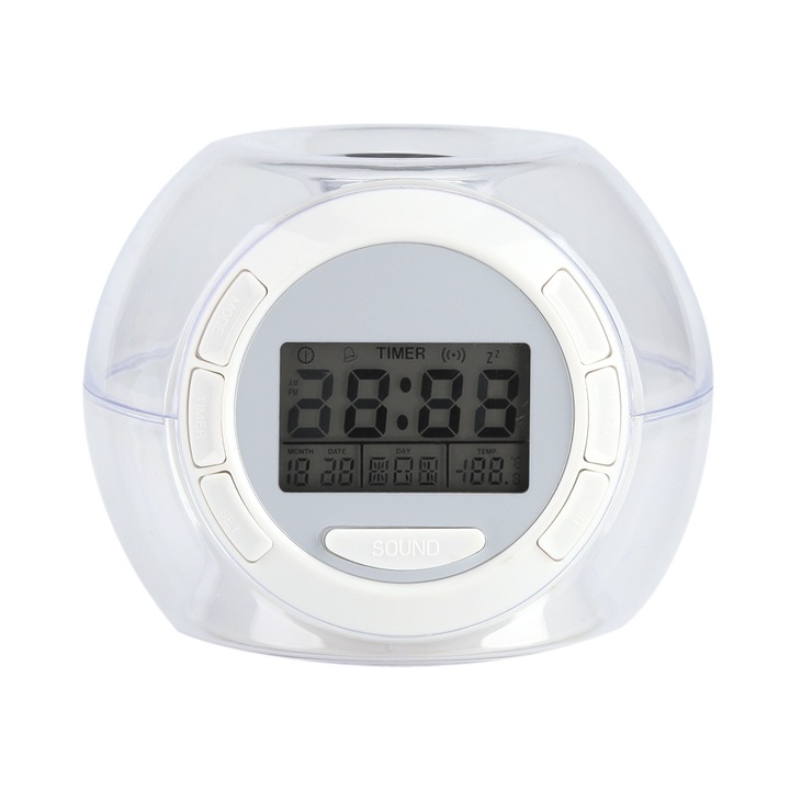 Jormftte dekoratív óra digitális ébresztővel, 7 LED szín, 6 természetes hang, hőmérséklet, naptár