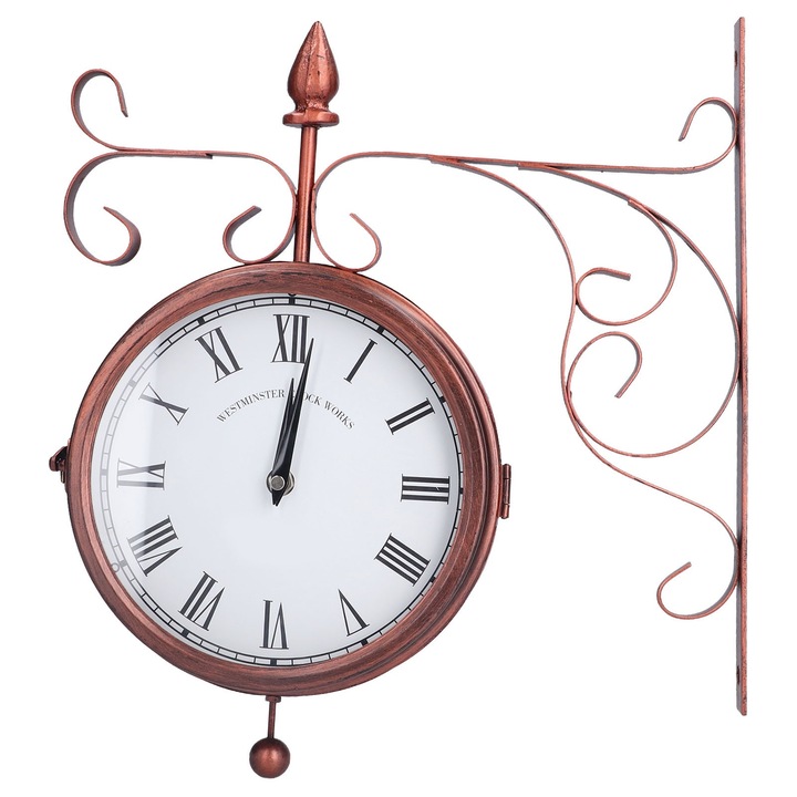 Jormftte retro dekoratív óra, vas és ABS anyagból, elemmel működő, előcsarnokba, udvarra, kertbe, 30x30cm