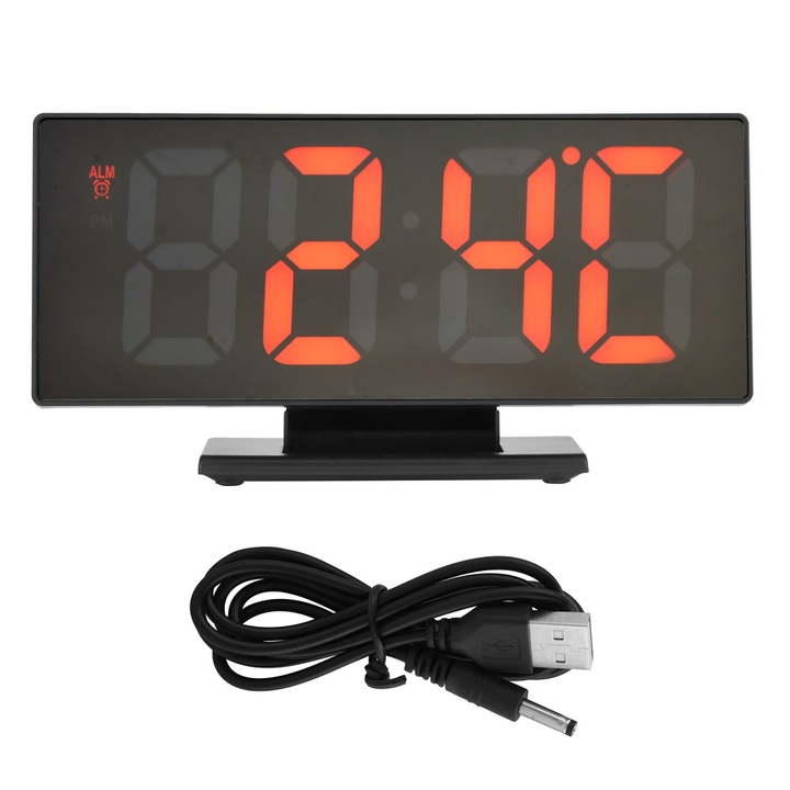 Jormftte dekoratív óra nagy, piros LED kijelzővel, szundi funkcióval, hőmérséklettel, 6"