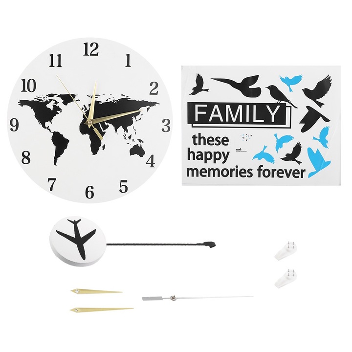Jormftte Dekoratív óra, minimalista design, északi stílus, Európa térkép téma, 30x30cm