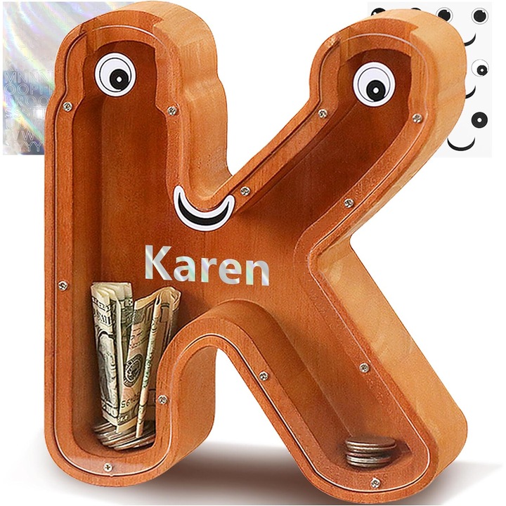 Pusculita decorativa, lemn/acril, maro/transparent, litera K