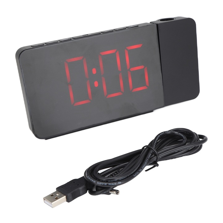 Jormftte LED ébresztőóra projekcióval, szundi funkcióval, FM rádióval, piros, 12/24 órás