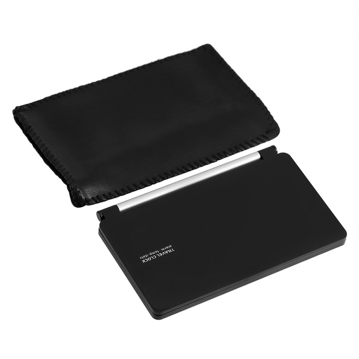 Jormftte összecsukható digitális asztali óra, ébresztő, hőmérséklet kijelzés, fekete