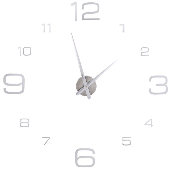 Jormftte 3D akril dekoratív óra, elegáns design, öntapadós, ezüst, irodába vagy szobába