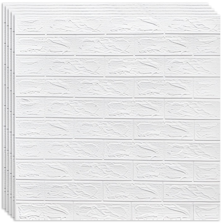 Set 10 x Tapet 3D autoadeziv HOZRO, Model imitatie caramida, acopera o suprafata de 5.39 mp, design modern, foarte usor de montat, Alb