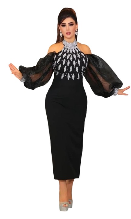 Дамска рокля Imperial с лъскави аксесоари Zirka, Черен
