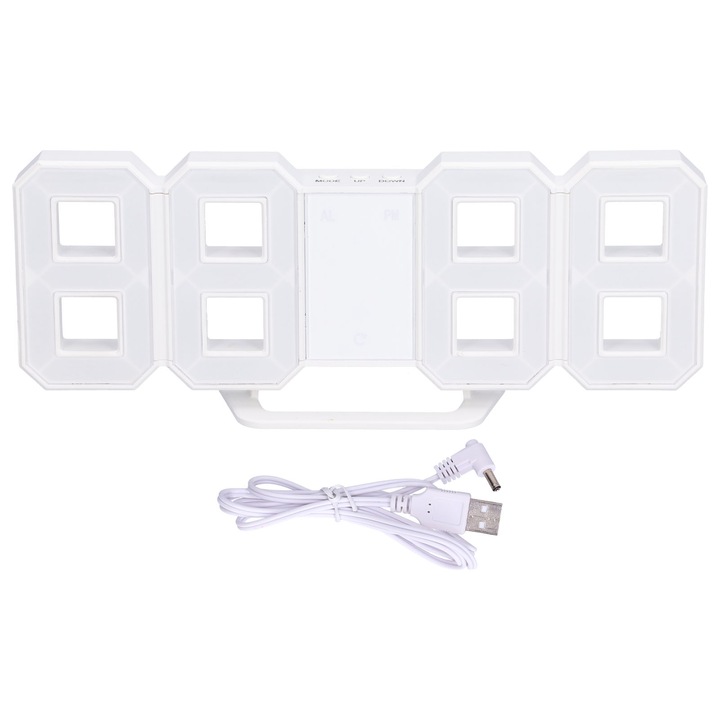 Jormftte többfunkciós asztali óra, fehér LED, kék, piros, állítható, 3 fényerősségi szint, USB vagy elemes tápellátás