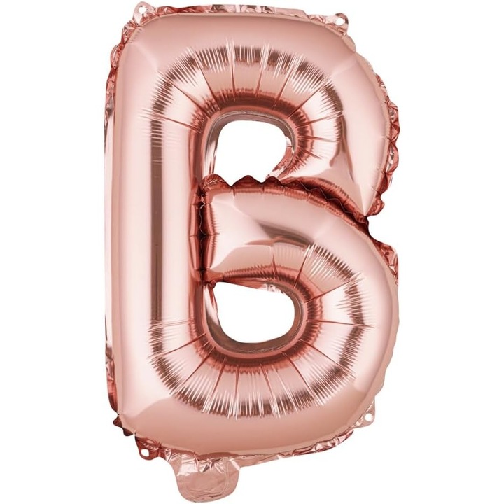 Fólia Lufi Fémhatású B Betű, Danex, 40 cm, Héliummal vagy Levegővel Fújható, Egyedi Csomagolás, Szívószál mellékelve, Rose Gold