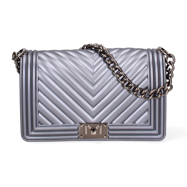 Marc ellis, Geanta crossbody matlasata cu maner din lant, Argintiu inchis