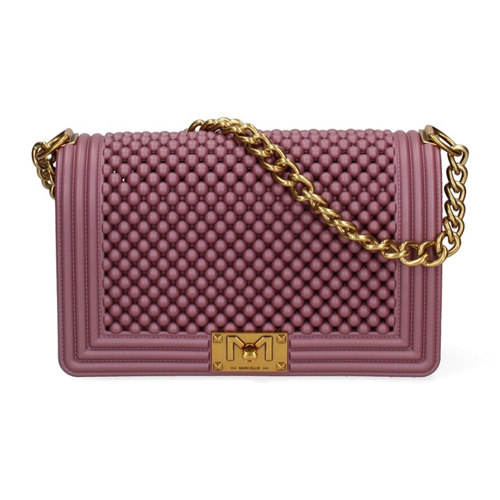 Marc ellis, Geanta crossbody cu clapa si maner din lant, Violet, Galben deschis
