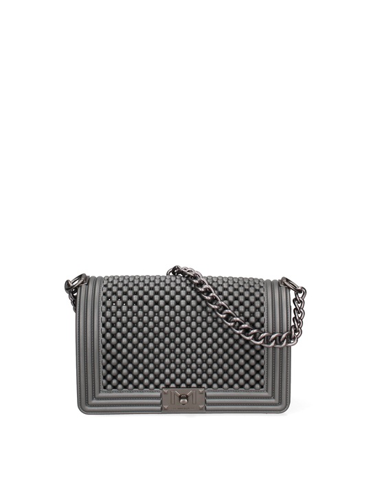 Marc ellis, Geanta crossbody cu clapa si maner din lant, Argintiu inchis