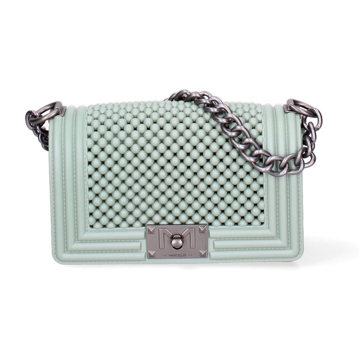 Marc ellis, Geanta crossbody cu clapa si maner din lant, Verde deschis, Argintiu