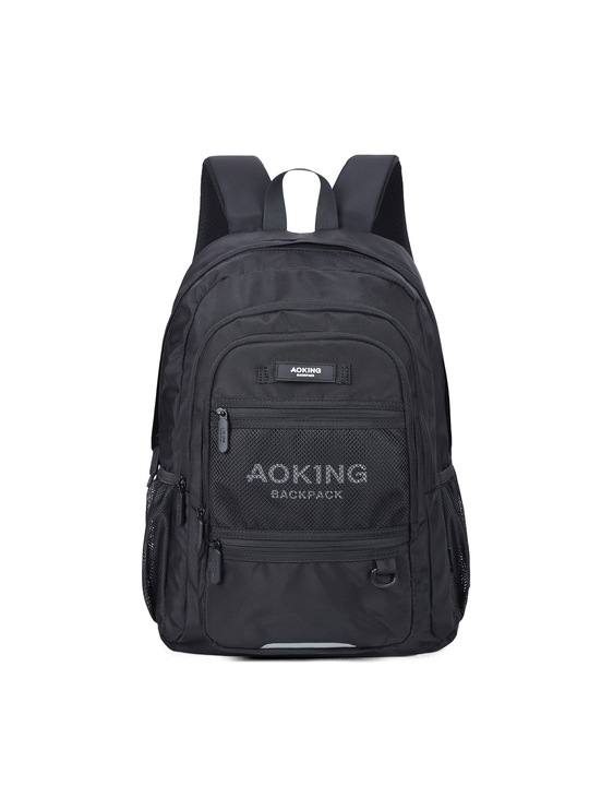 Aoking, Rucsac unisex din material textil cu buzunare cu fermoar, Negru