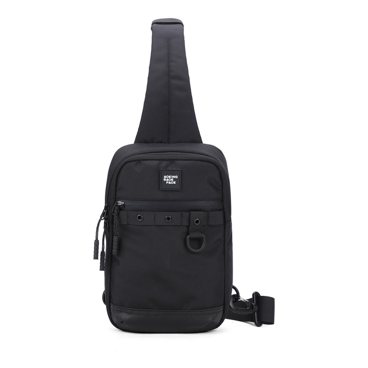 Aoking, Geanta sling unisex cu buzunare cu fermoar, Negru