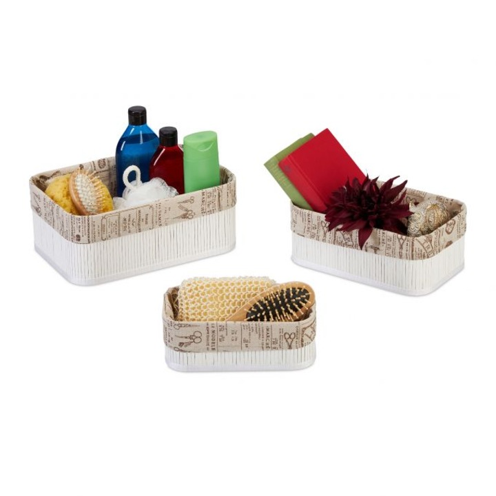 Set 3 cosuri depozitare Relaxdays, Bambus, Bej, 10042386