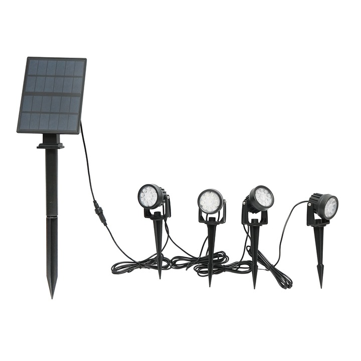 Set 4 lampi de gradina cu panou solar 2.5W/6V si baterie 3.7V/1.8 Ah, telecomanda IP65 Breckner Germany