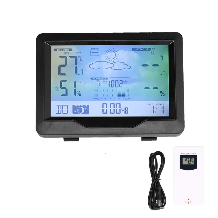 Jormftte dekoratív óra, vezeték nélküli időjárás-előrejelző óra, nagy digitális kijelző, ébresztő, háttérvilágítás