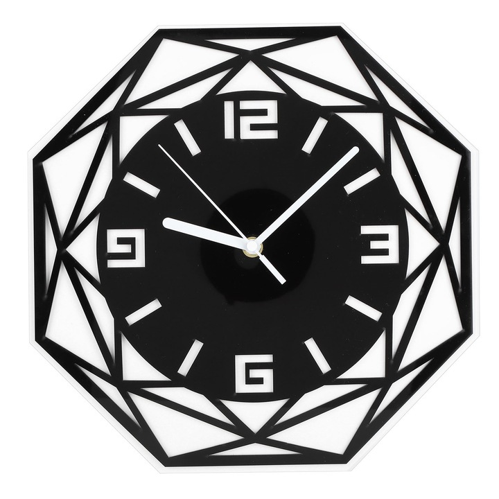 Jormftte dekoratív falióra, geometrikus forma, akril, csendes, 30x30cm