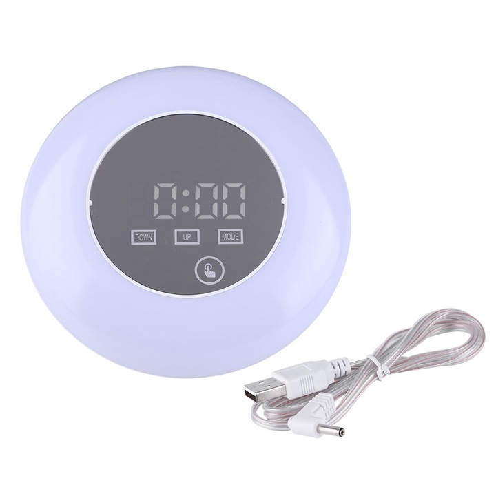 Jormftte dekoratív óra ébresztővel, színes LED fénnyel, hőmérővel, fehér