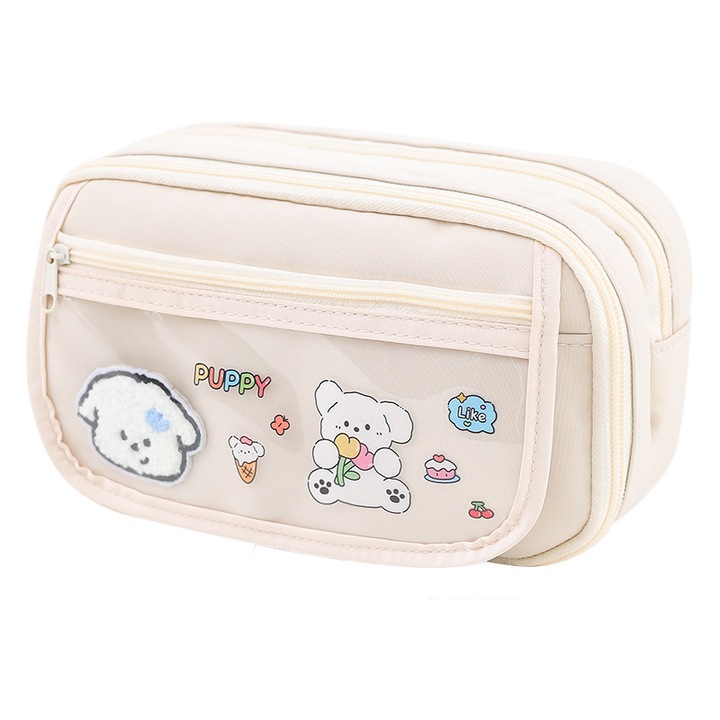 Penar, capacitate mare, impermeabila, rezistenta la murdarie, transparenta, fermoar, clapeta, tesatura ingrosata, student, bej