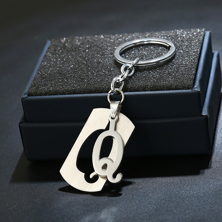 Breloc din otel inoxidabil, Zeaicos, design creativ, 26 litere, cadou, accesorii fashion