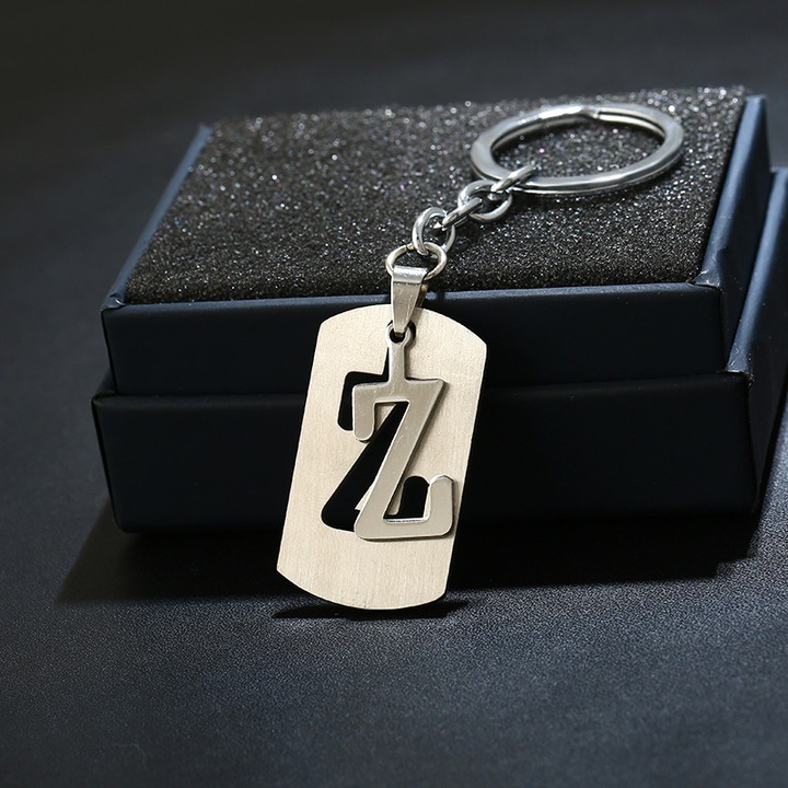 Breloc din otel inoxidabil, Zeaicos, design creativ, 26 litere, accesoriu elegant